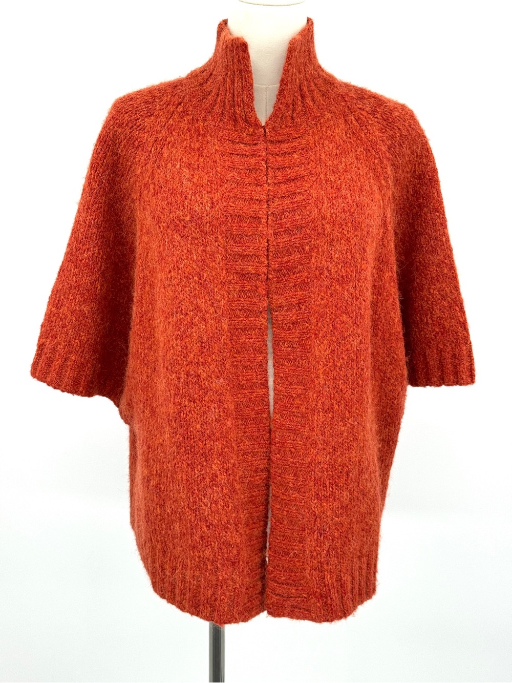 Sarah Spencer Rust Orange Open-Front Women's Sweater shawl Cardigan Wool